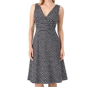 Spense Black White Polka Dot Surplice Fit Flare Rockabilly Dress V-neck Size 6